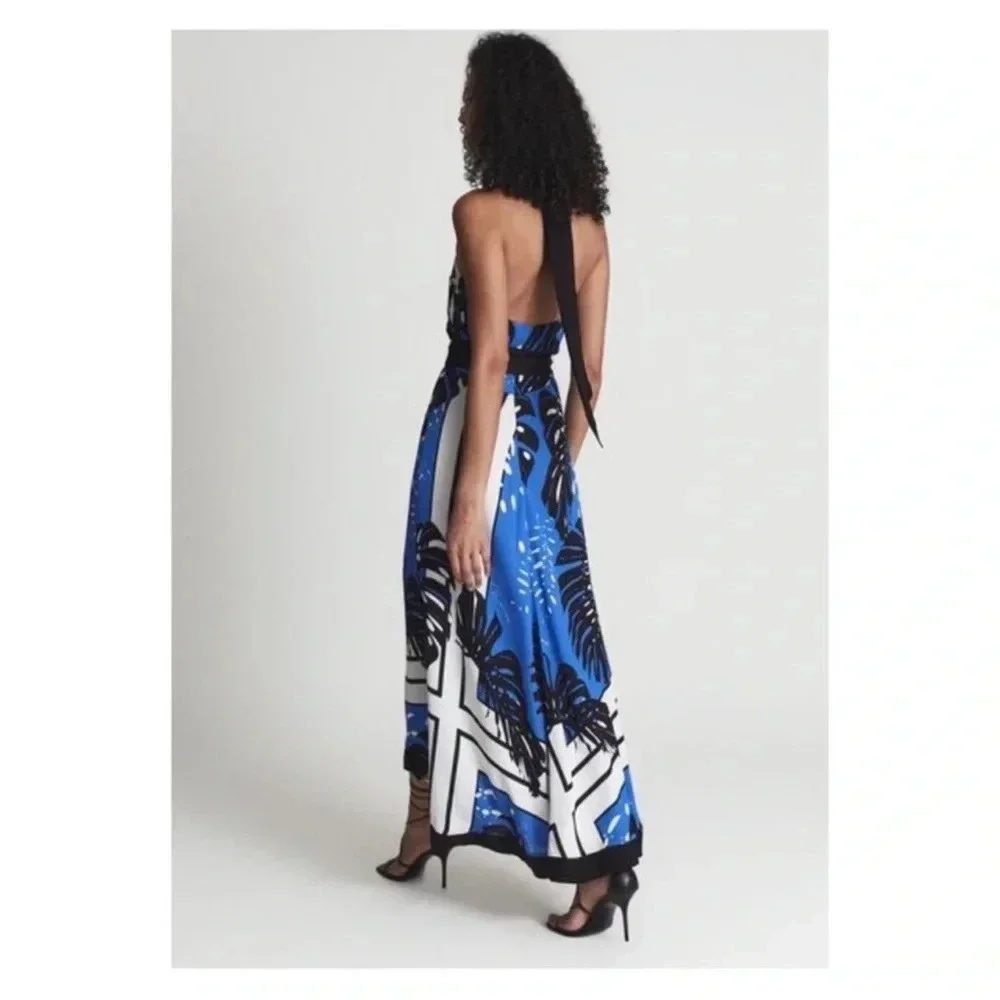 NWT REISS London Erin Palm Leaf Print Halter Midi Dress - Picture 3 of 6